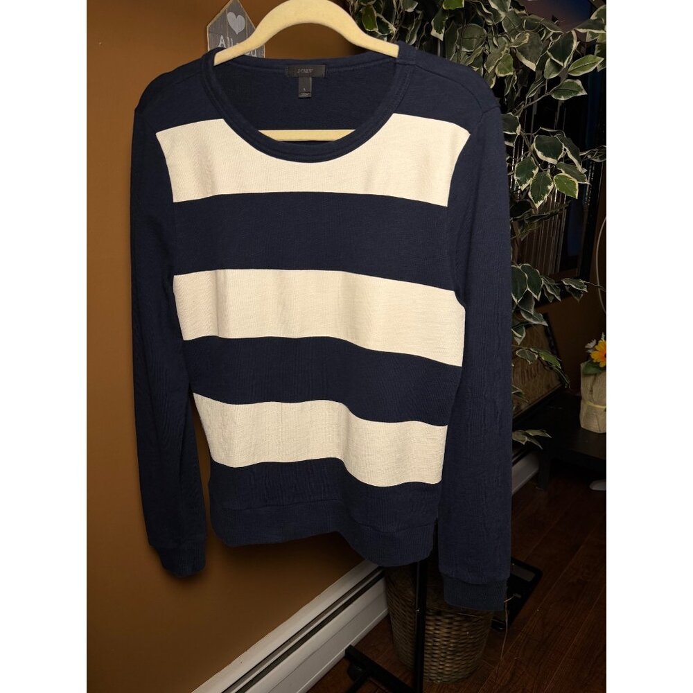 J.Crew Navy & White Nautical Striped Sweater Preppy W Side Zippers Long Sleeve L - Picture 14 of 15